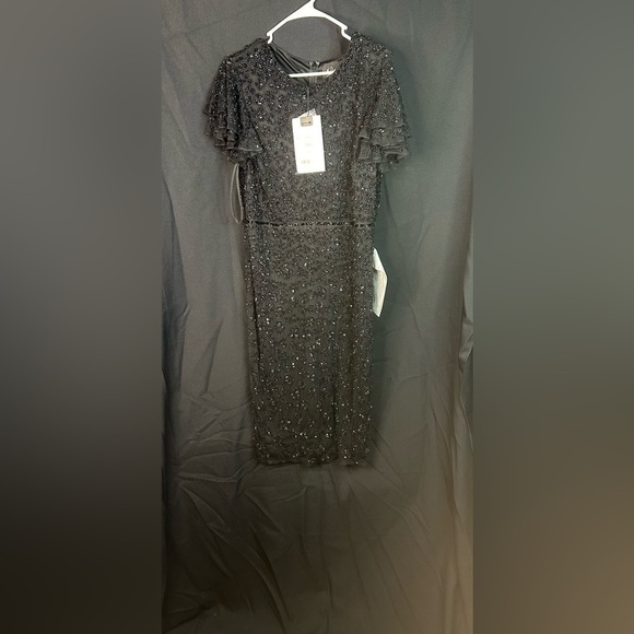 Mac Duggal 10827 NWT HAND BEADED FLOUNCE SLEEVE MIDI DRESS - Picture 5 of 14